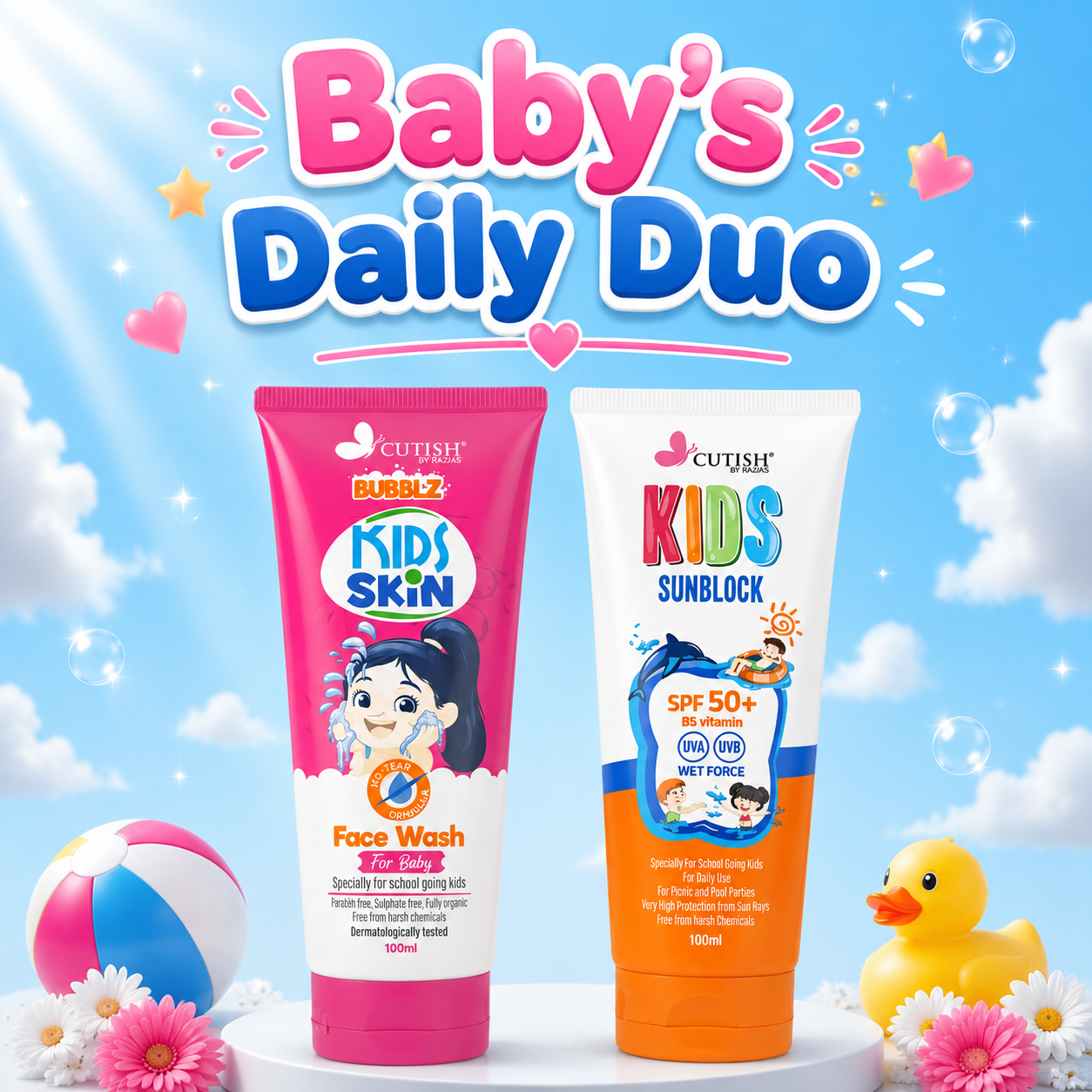(Baby’s Daily Duo) 1 x Girls Facewash , 1 x Sunblock Cream